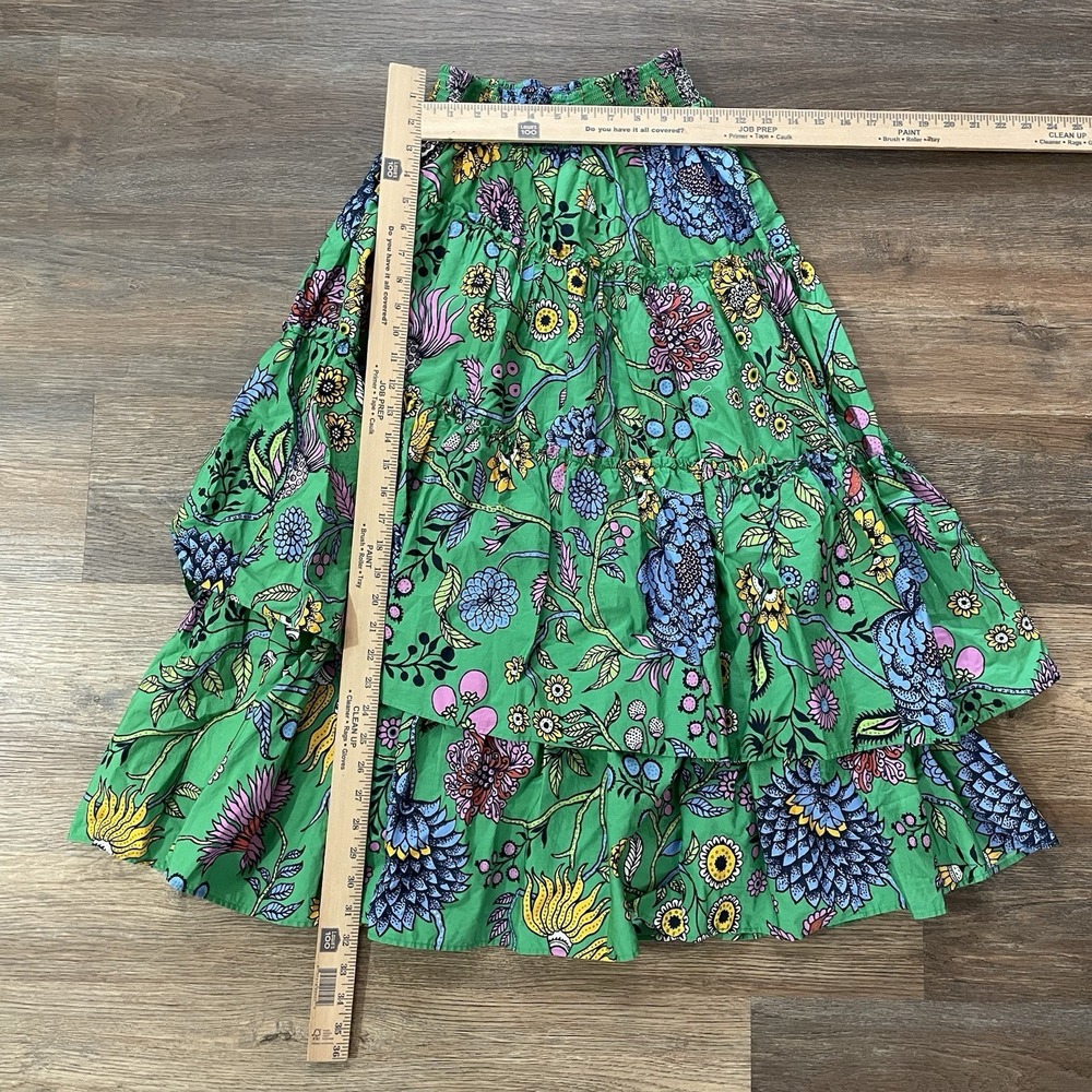 Maeve Anthropologie Tiered Maxi Skirt Smocked Vibrant Green Floral Garden XXS - Picture 4 of 6